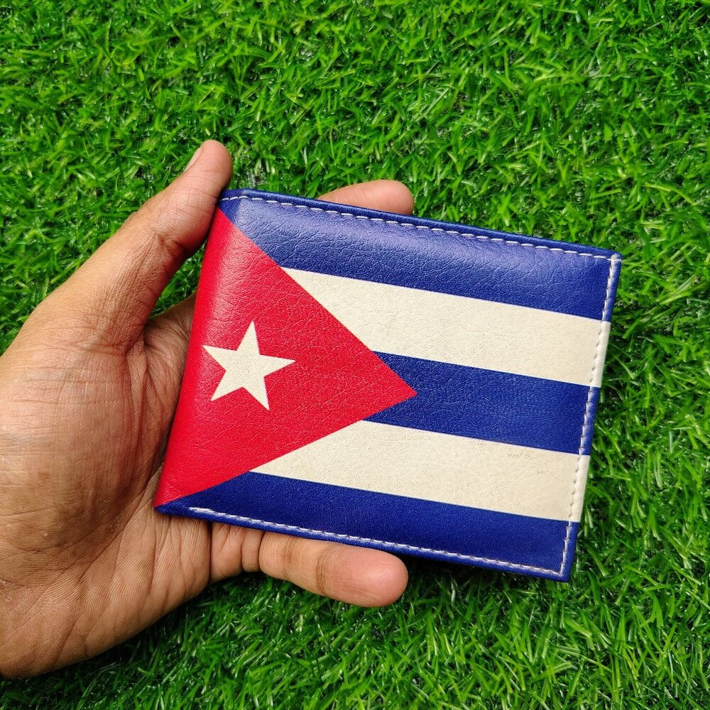 Men Cuba Flag Printed Leather Wallet with Gift Box